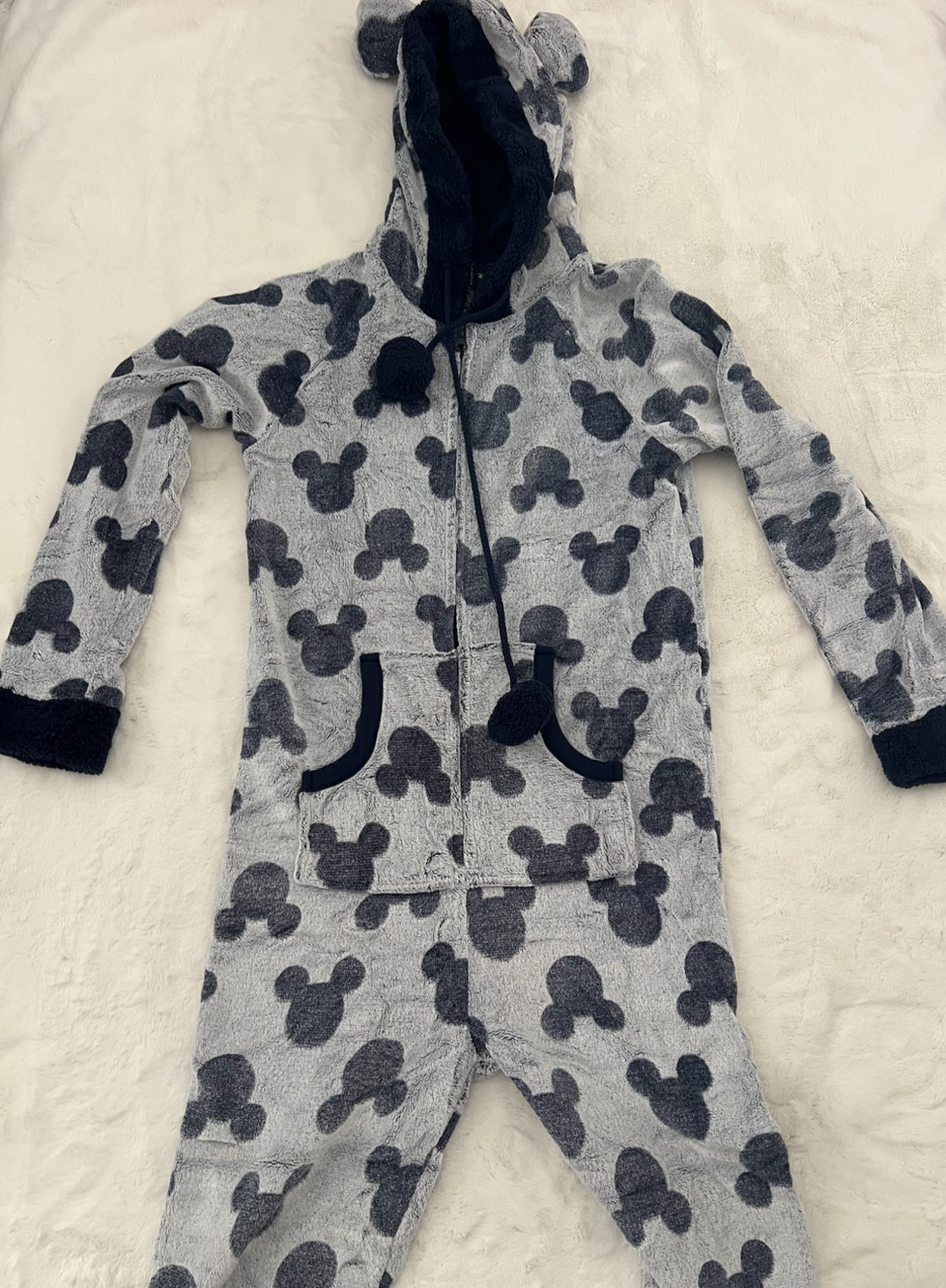 Disney Mickey Mouse Women's Fleece One Piece Pajamas Hooded Gray Size S